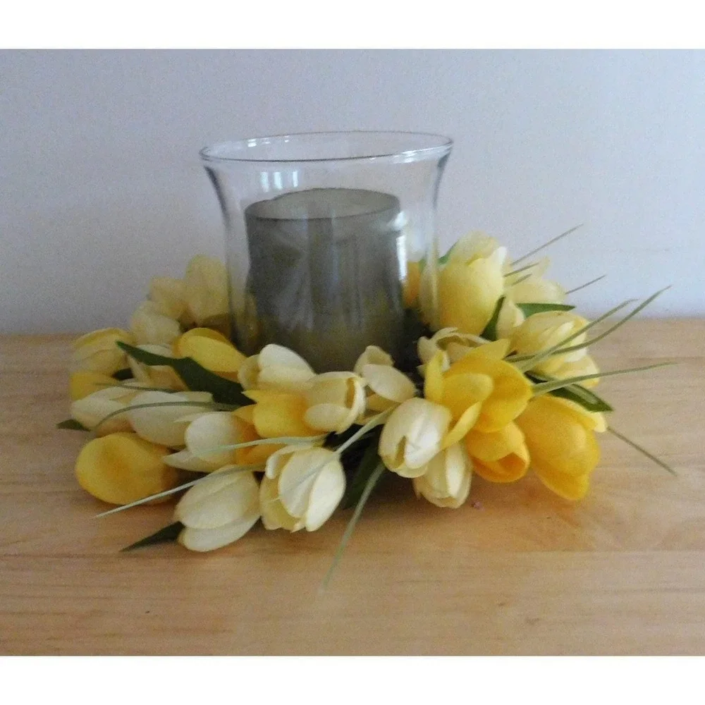 Artificial Yellow Tulip mini Wreath 12 Inch Diameter Farmhouse Decor Candle Ring